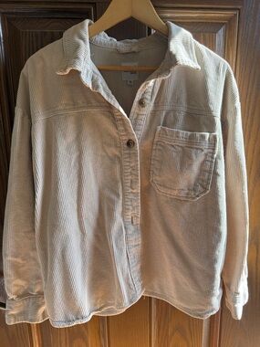 Kensie Ribbed Button-Up Shirt Jacket in Beige